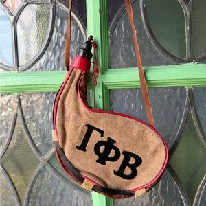 ΓΦΒ G Phi Tan and Red Leather Wine Bota